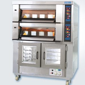 Commercial bakery deck oven MB-622 paired with SM-10F proofer for dough fermentation and baking