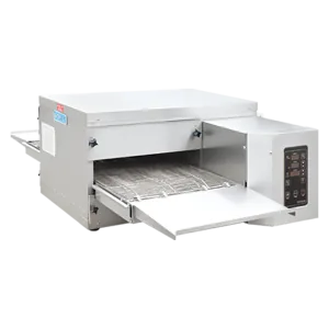 Pizza conveyor oven Double fans provide very good heat exchange. power off till oven cools to 70°C. All control elements are installed on the door.