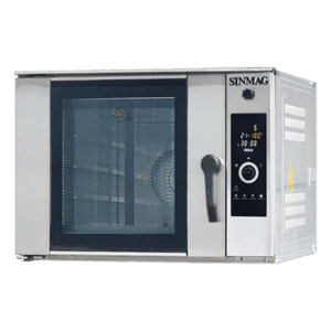 Sinmag SM2-704E 4-tray convection oven for uniform baking of bread, rolls, and pastries in commercial bakeries